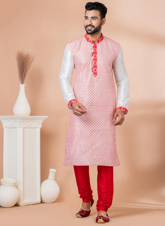 Banarasi Dhupion White Festival Wear Embroidery Work Kurta Pajama